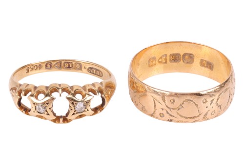 Lot 81 - Two Rings; The first an engraved band ring in...