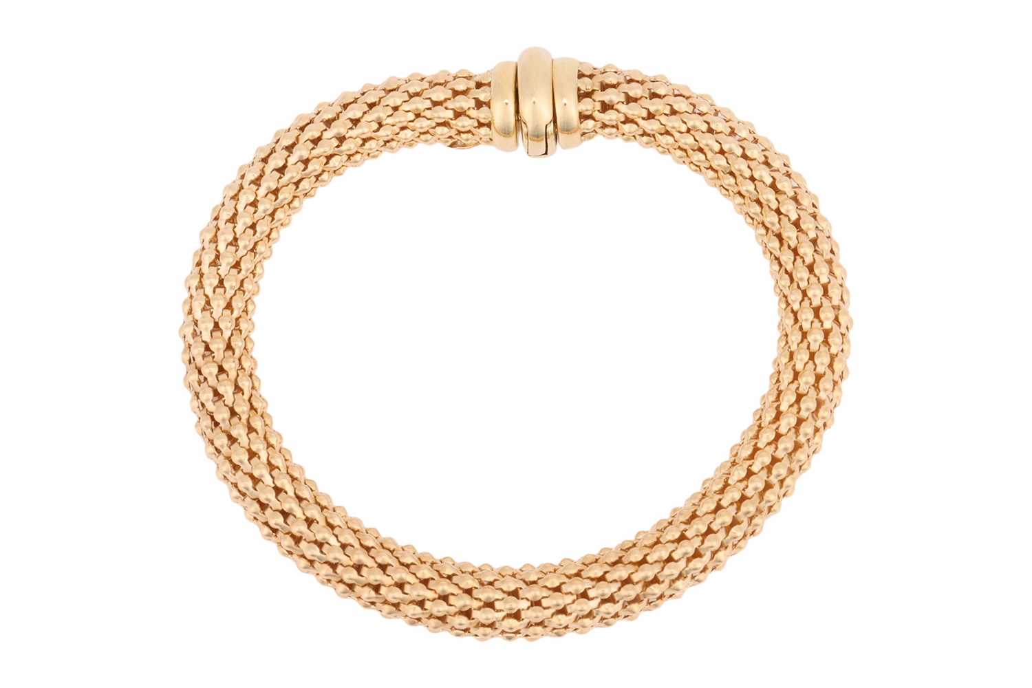 Lot 199 - A flexible tubular mesh bracelet, composed of...