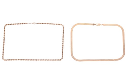 Lot 86 - Two 9ct chain necklaces; the first a rope...