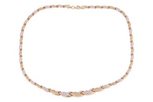 Lot 144 - A two-toned fancy link necklace, comprising a...