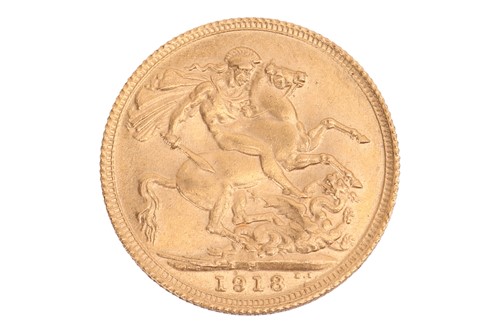 Lot 184 - A George V 1918 full sovereign, bare head to...