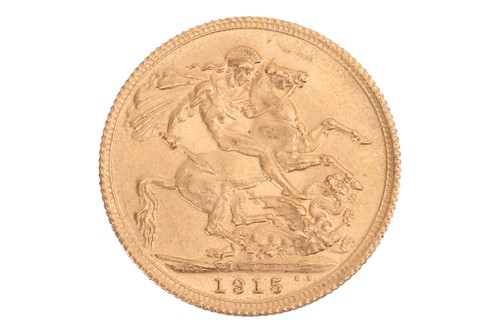 Lot 185 - A George V 1915 full sovereign, bare head to...