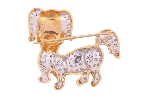 Lot A diamond set dog brooch, set with round...