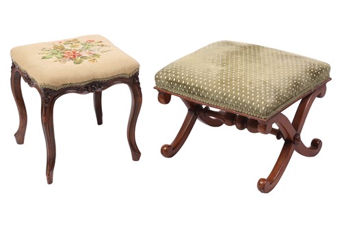 Lot 50 - A George IV mahogany X-frame rectangular stool,...