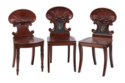 Lot 16 - A pair of George IV mahogany hall chairs,...