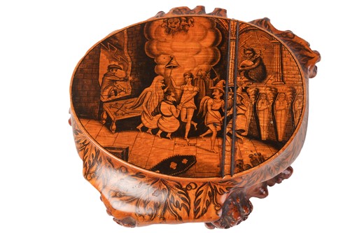 Lot 99 - A burr maple snuff box of irregular outline,...
