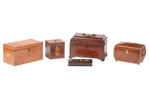 Lot 94 - A late Regency burr yew bombé tea caddy, with...