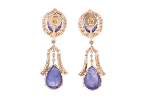 Lot A pair of tanzanite and diamond drop earrings,...