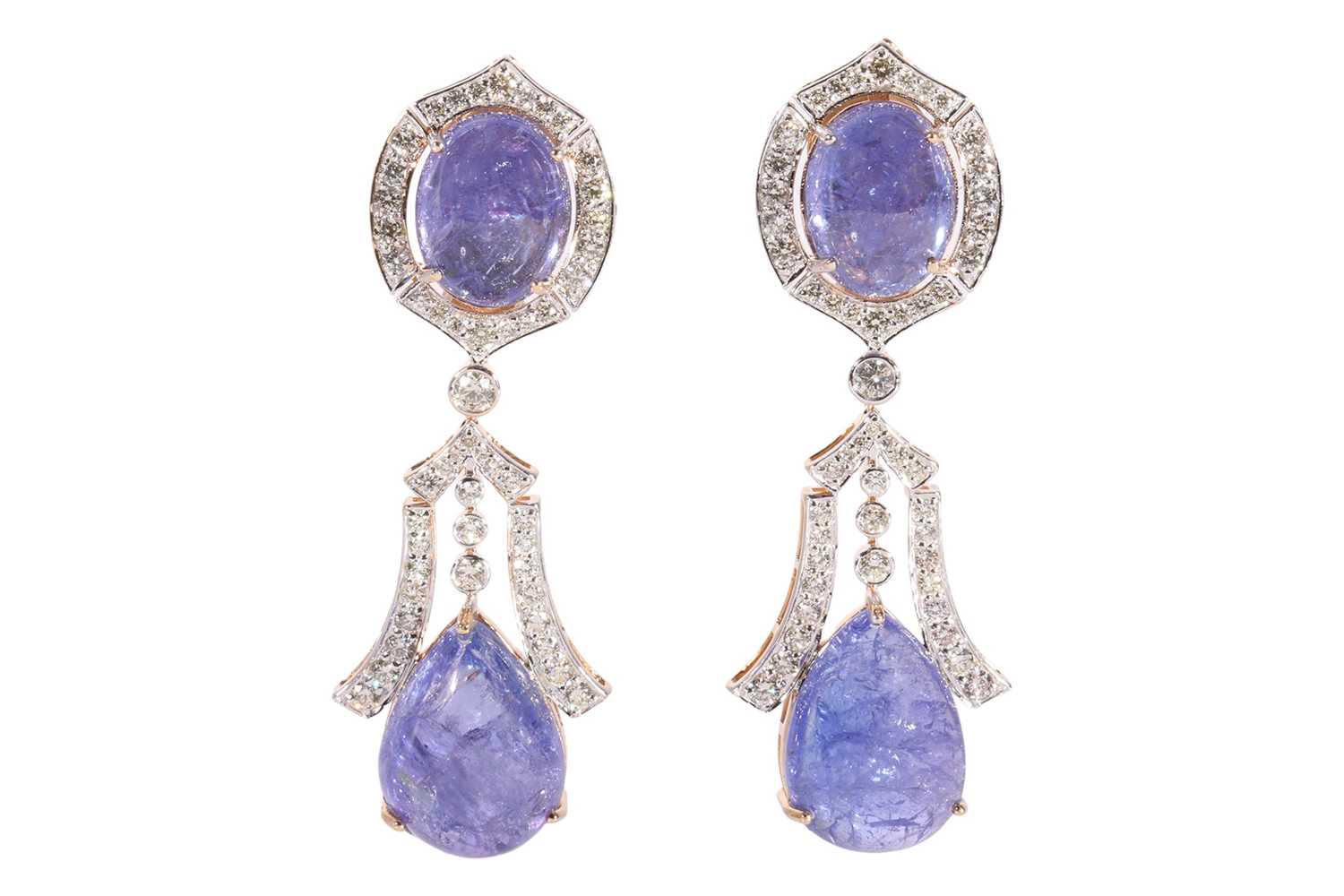 Lot A pair of tanzanite and diamond drop earrings,...