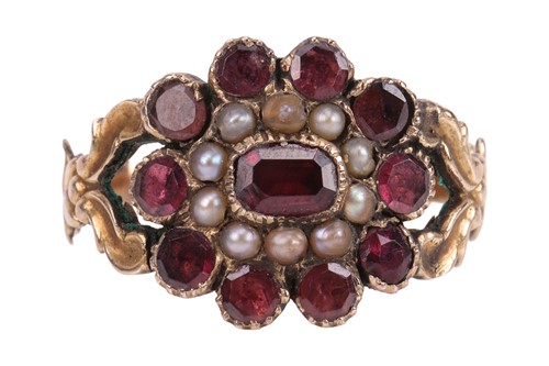 Lot A Victorian seed pearl and gem set mourning...