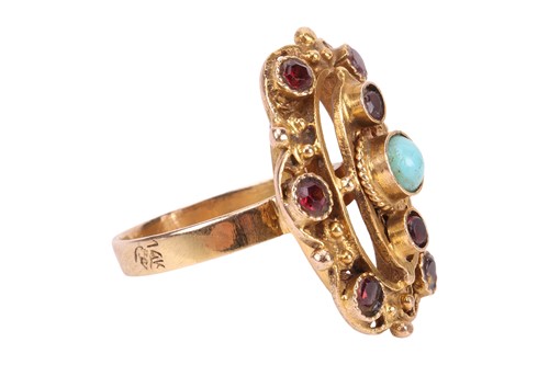 Lot A blue and red gem set dress ring, the rounded...