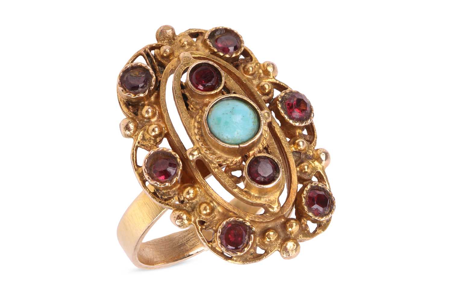 Lot A blue and red gem set dress ring, the rounded...