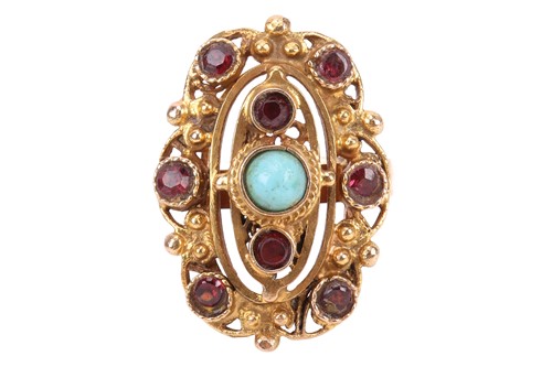 Lot A blue and red gem set dress ring, the rounded...