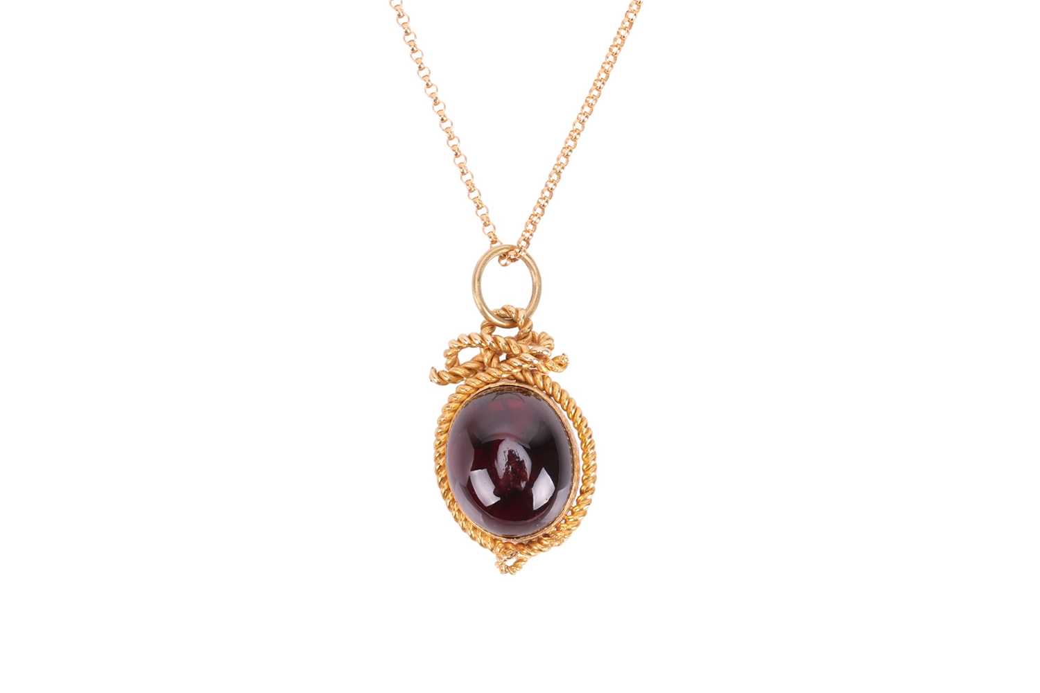 Lot A red gem set pendant necklace, pendant collet-...