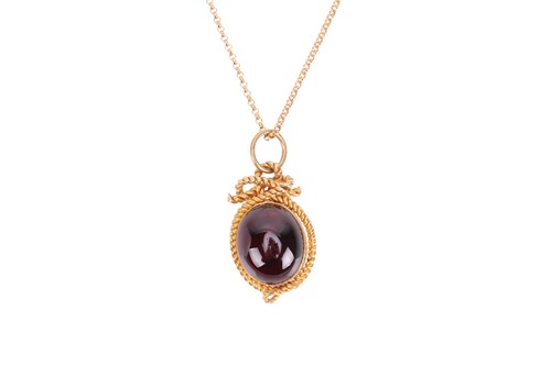 Lot A red gem set pendant necklace, pendant collet-...
