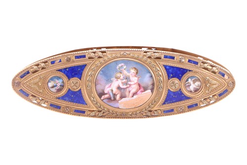 Lot A Louis XV enamel knotting shuttle, by...