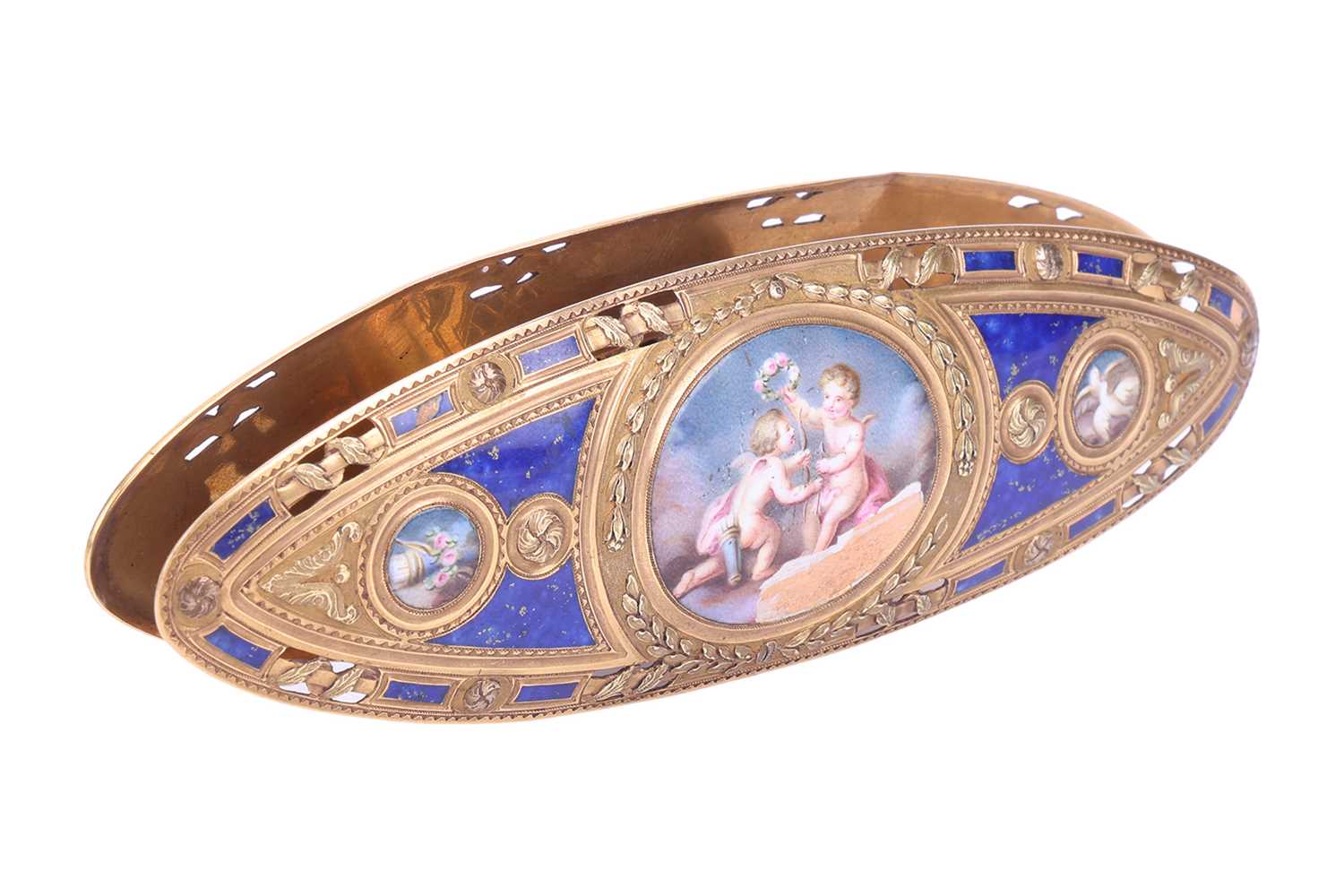 Lot A Louis XV enamel knotting shuttle, by...