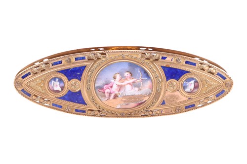 Lot A Louis XV enamel knotting shuttle, by...