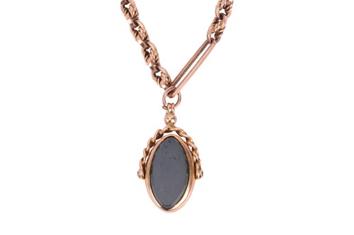 Lot A late Victorian 9ct gold and hardstone fob...