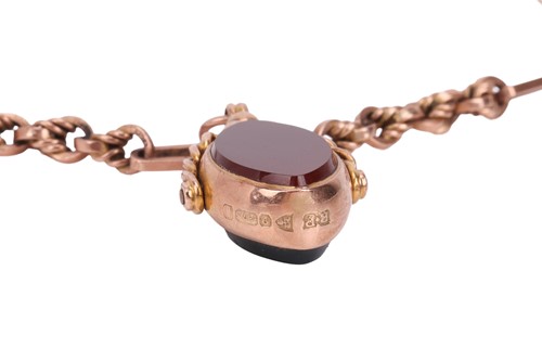 Lot A late Victorian 9ct gold and hardstone fob...