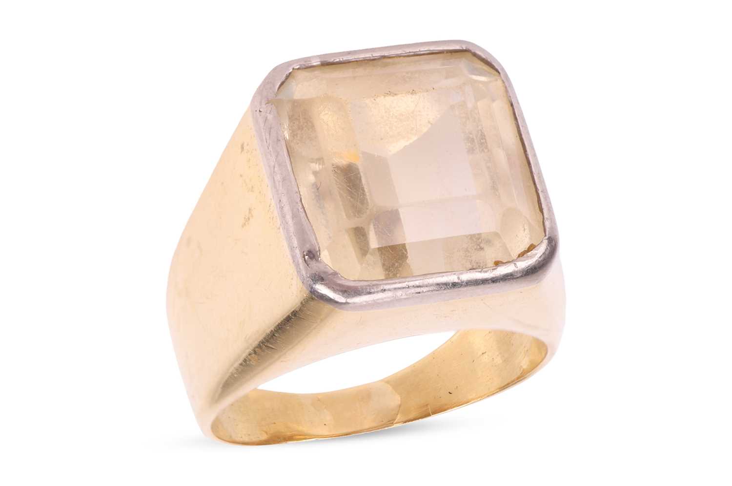 Lot A citrine-set signet ring, featuring a square...