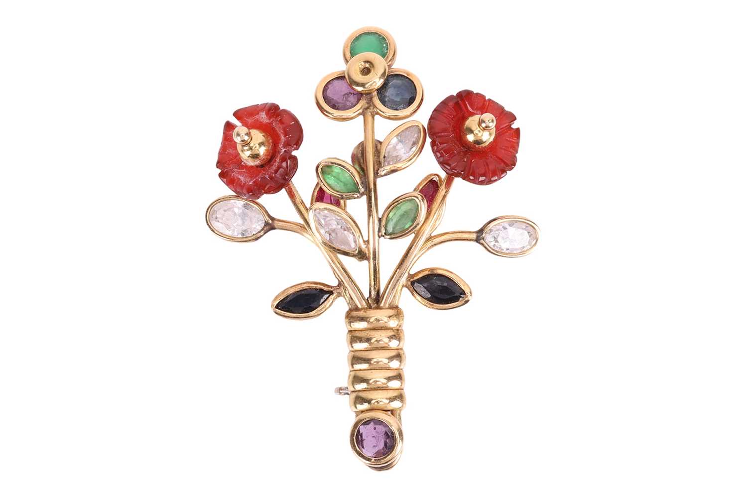 Lot A gem-set floral spray brooch, the stylised...