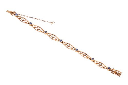 Lot An Edwardian link bracelet set with sapphire...