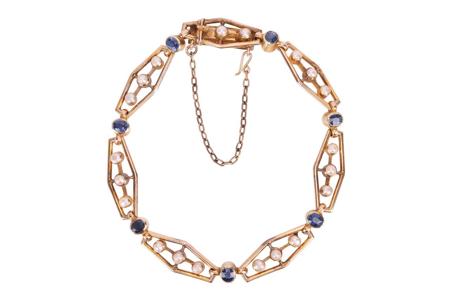 Lot An Edwardian link bracelet set with sapphire...
