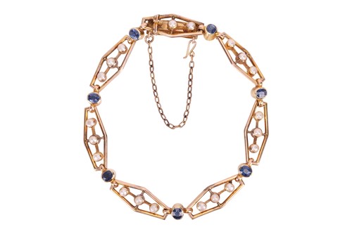 Lot An Edwardian link bracelet set with sapphire...