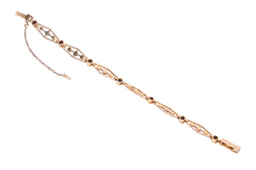 Lot An Edwardian link bracelet set with sapphire...