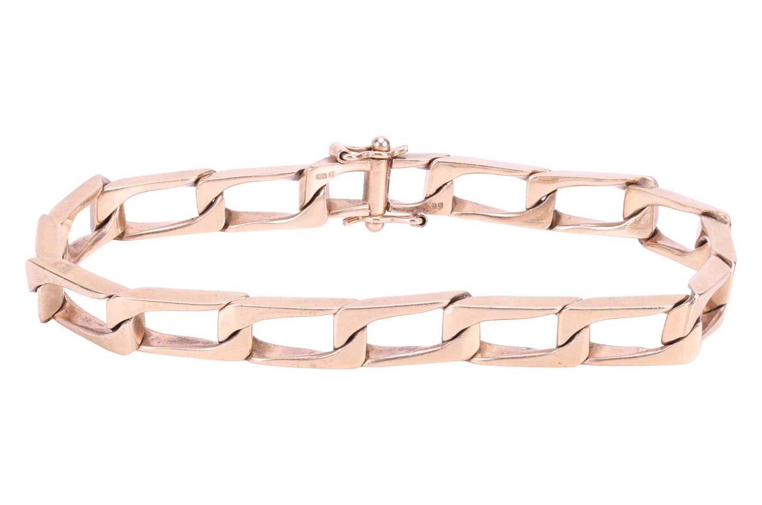 Lot A square curb link bracelet in 9ct gold,...