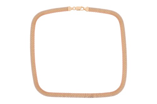 Lot A tri-coloured necklace, the flattened...