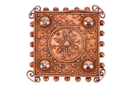 Lot A mid-Victorian Etruscan revival brooch, the...